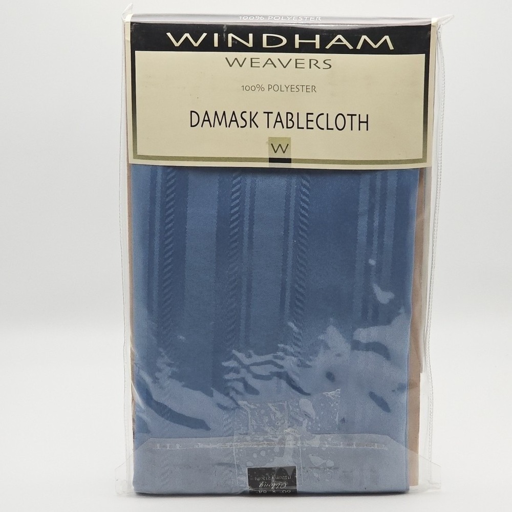 Windham Weavers Damask Oblong Tablecloth 60x84 Blue Encore Cornflower Seats 6-8